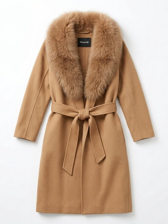 Pissenlit Jackets & Blazers - Pissenlit Camel Wool Cashmere Coat genuine Fox Fur Collar